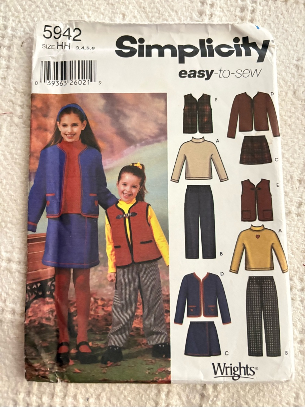 Simplicity Pattern 5942HH for Child & Girls’ Pants, Skirt, Jacket, Vest & Top